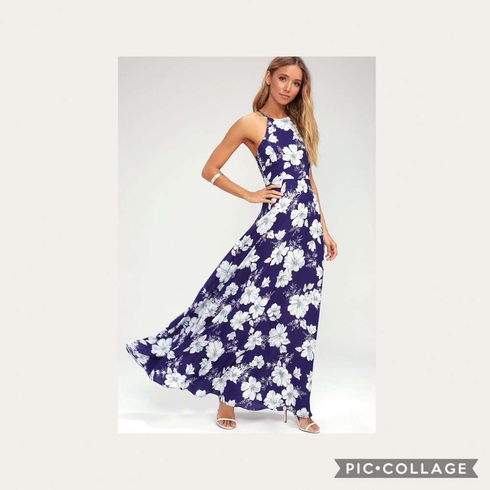 Blue and white floral patterned lulus dress